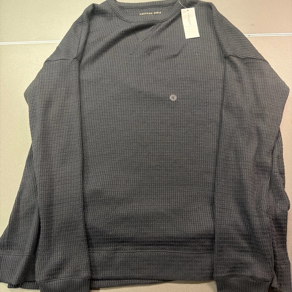 American Eagle Black Waffle-Knit Thermal Long Sleeve Shirt Men's Small NWT